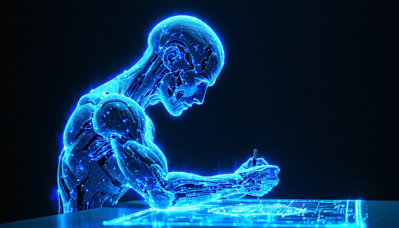 자기참조적 AI 진화 루프를 시각화한 추상 이미지