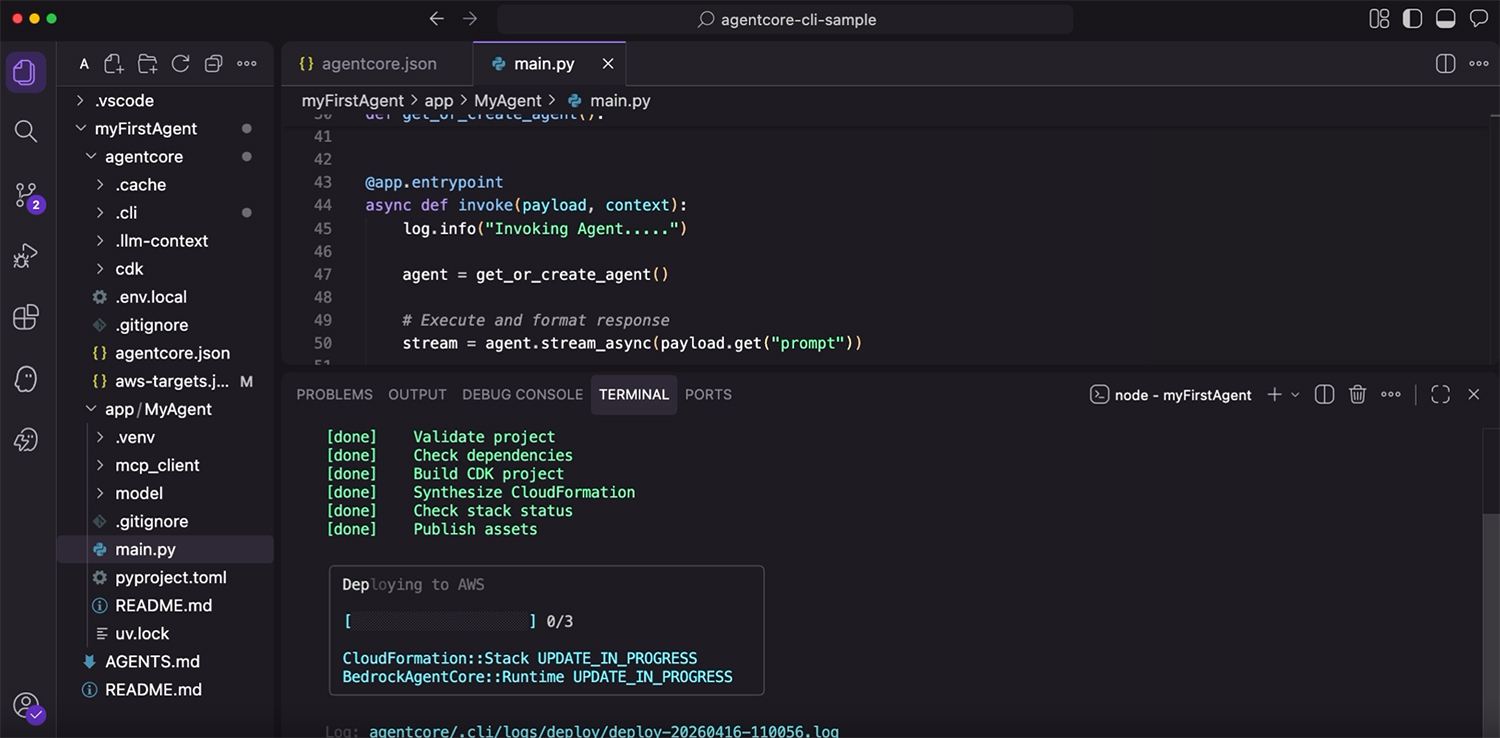 AgentCore CLI 샘플 프로젝트 구조