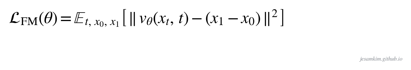 Flow Matching Loss — ground-truth 속도(vector field)와 Transformer가 추정한 속도의 L2 거리